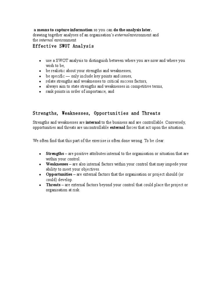 Effective SWOT Analysis | PDF | Career & Growth | Self-Improvement