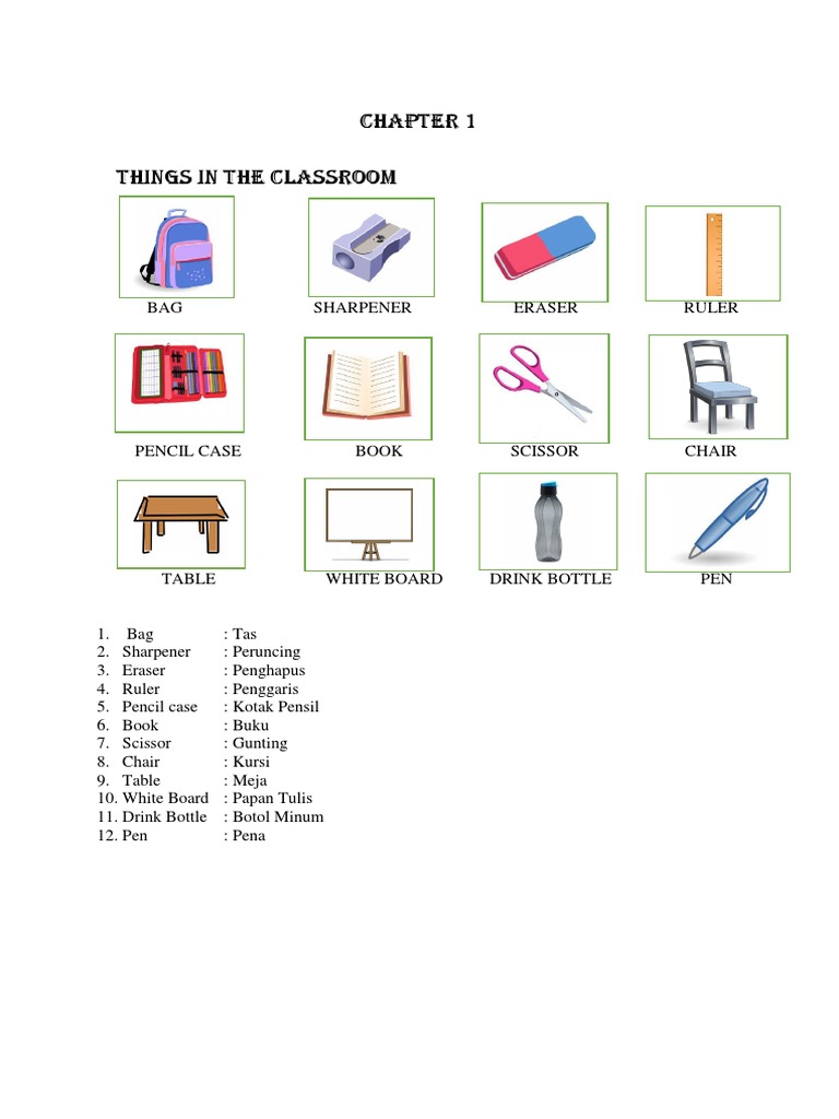 Classroom Objects in English | PDF