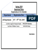 Spring 2019 Important Dates Department Registration Date Fee Last Date