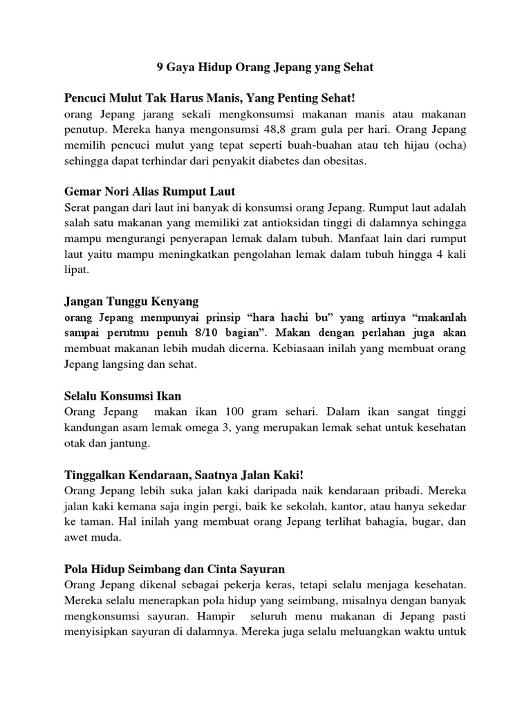 9 Gaya Hidup Orang Jepang Yang Sehat