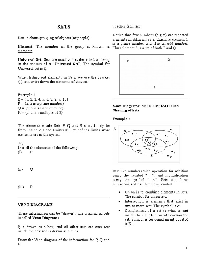 Venn Diagrams and Set Operations Guide | PDF | Set (Mathematics ...