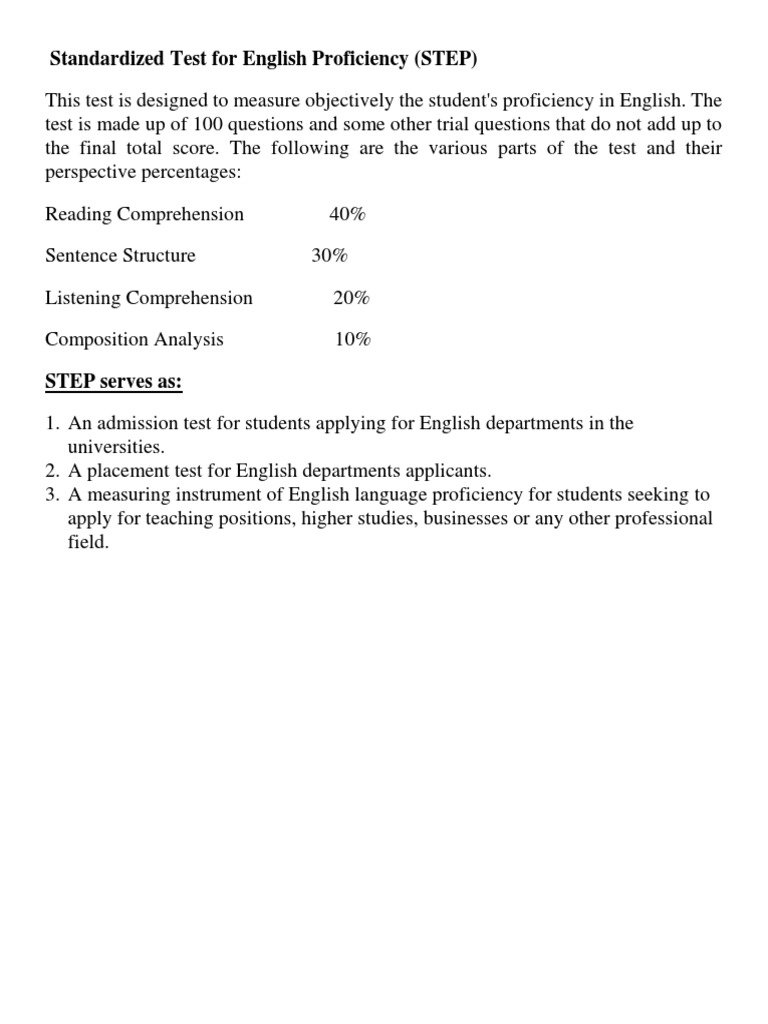 Standardized Test For English Proficiency PDF Reading Comprehension