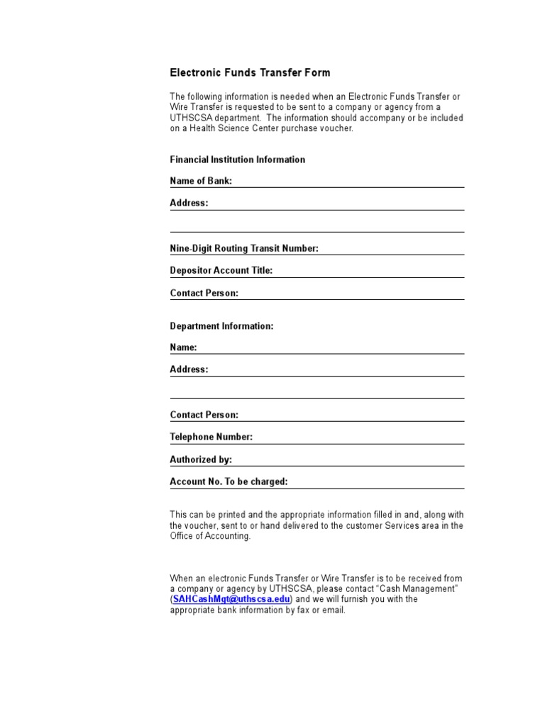 Electronic Funds Transfer Form: Financial Institution Information Name ...