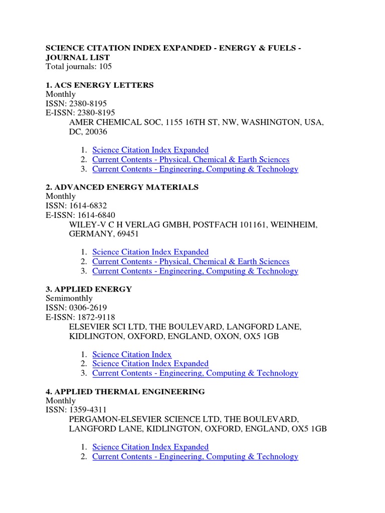 Science Citation Index Expanded Energy & Fuels Journal List PDF