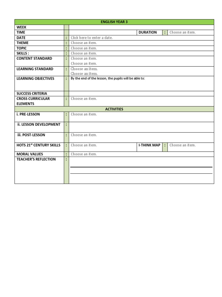 Year 3 Lesson Plan Template Pdf