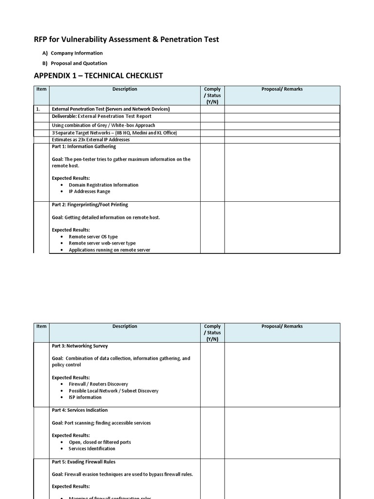 RFP for Vulnerability & Penetration Testing | PDF | Firewall (Computing ...