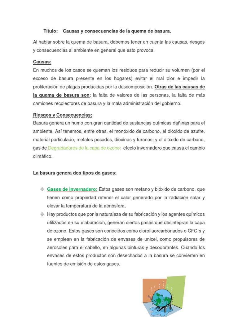 Causas y efectos de la quema de basura | PDF | Residuos | Contaminación