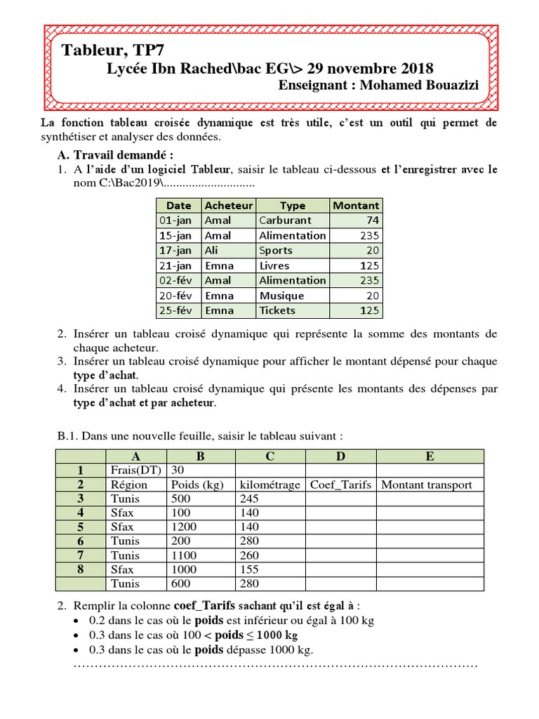 Exercice Tableau Croisé Dynamique Pdf Avec Corrigé TP7 Excel Les Tableau Croisé Dynamique | PDF | Logiciel de bureau |  Application
