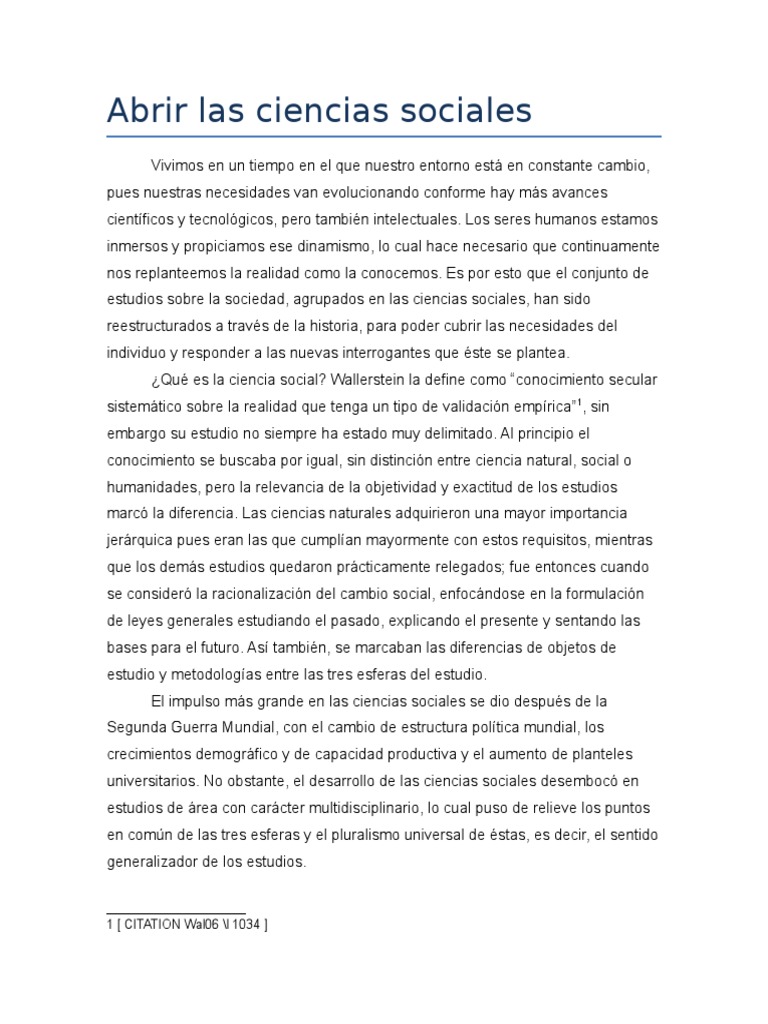 Reporte "Abrir Las Ciencias Sociales" Ciencias Sociales