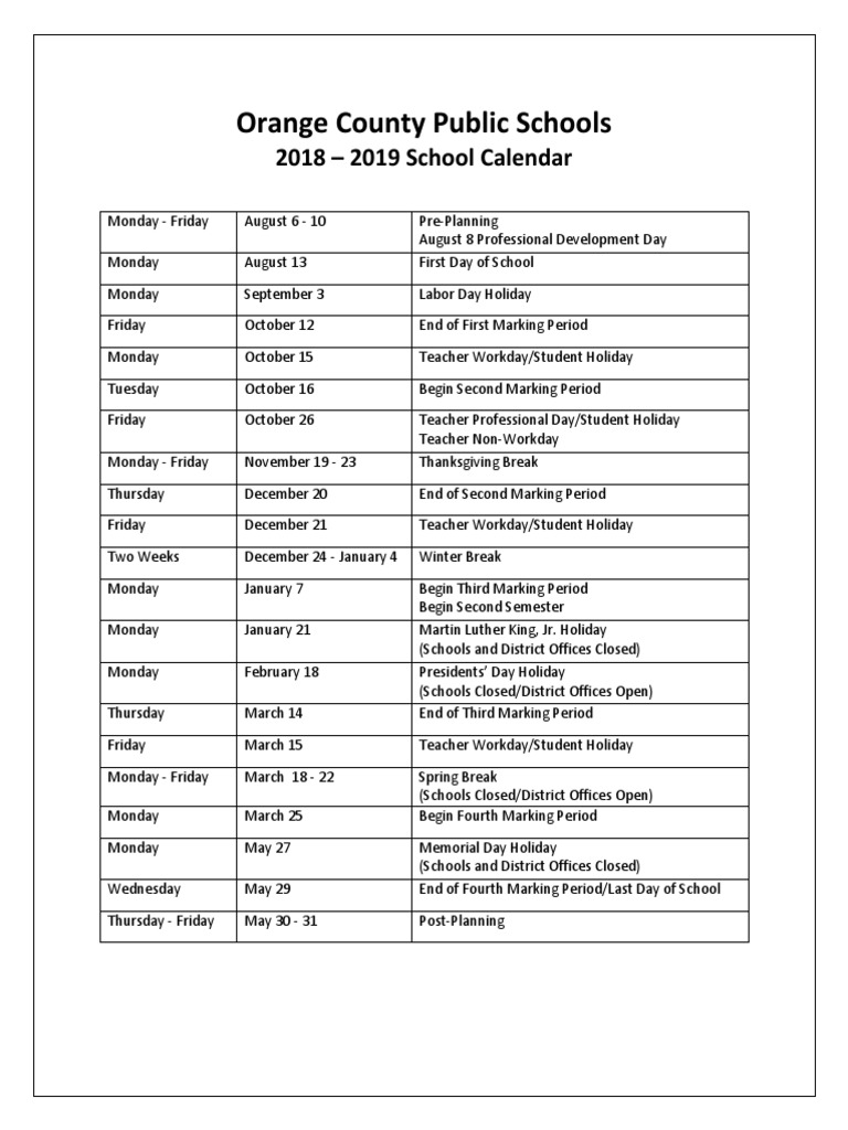 2018-19 District Calendar | PDF | Thanksgiving | Holidays