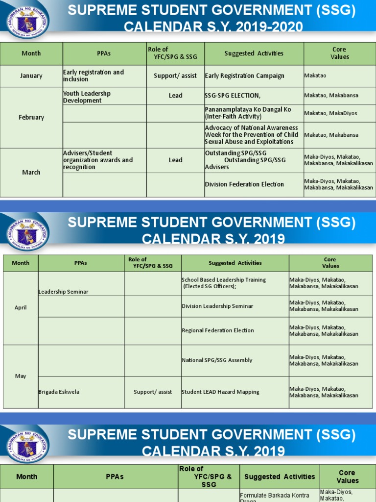 Calendar of Activities SSG PDF Human Development Psychology