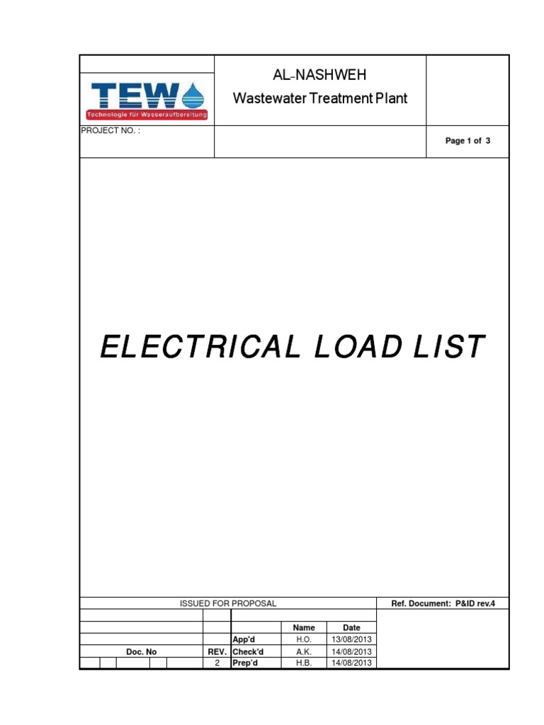 Electrical Load List for Wastewater Plant | PDF | Energy Technology ...