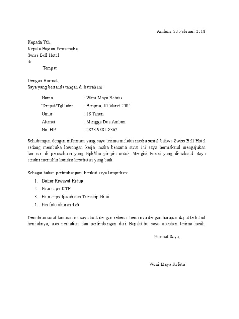 Contoh Surat Lamaran Kerja