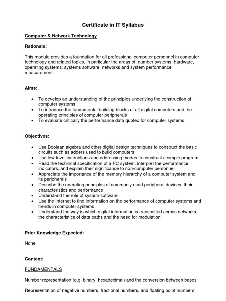 IT Certificate Syllabus Overview | PDF