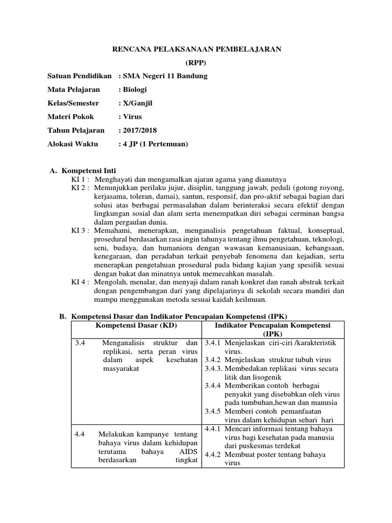 Contoh RPP Virus - RPP Abad 21 | PDF