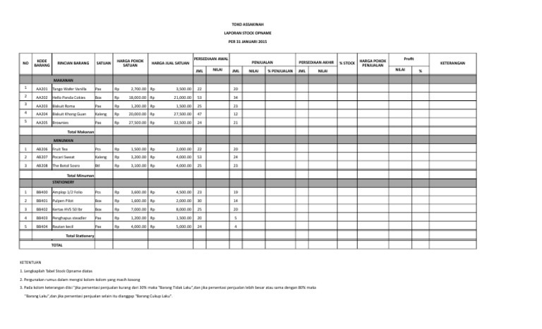 Contoh Soal Stock Opname