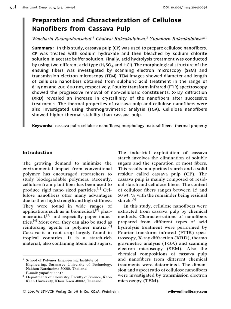 Preparation and Characterization of Cellulose Nanofibers From Cassava ...