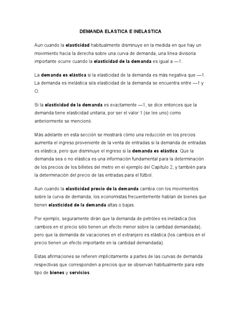 Demanda Elástica e Inelástica: Conceptos Clave | PDF | Elasticidad ...