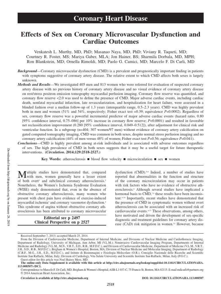 Effects of Sex On Coronary Microvascular Dysfunction and Cardiac ...