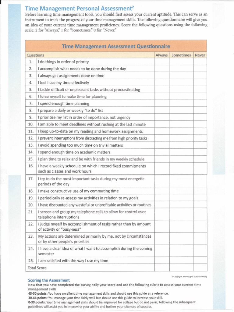 Time Management Questionnaire | PDF