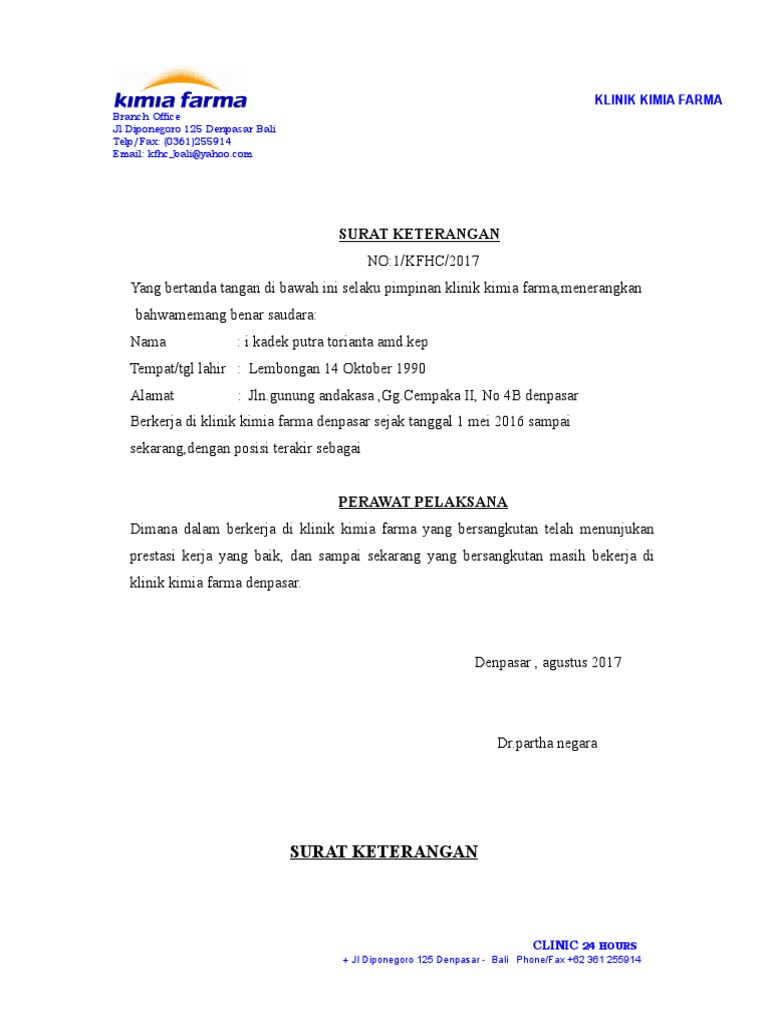 Surat Keterangan Sakit Klinik Kimia Farma Letters For You