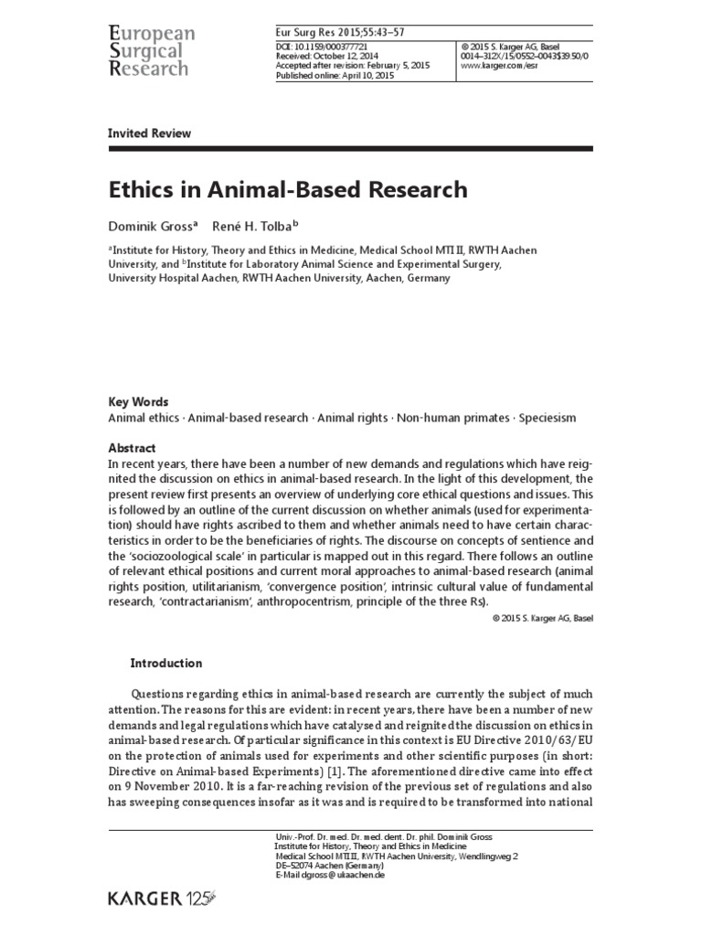 Ethics in AnimalBased Research Animal Rights Utilitarianism