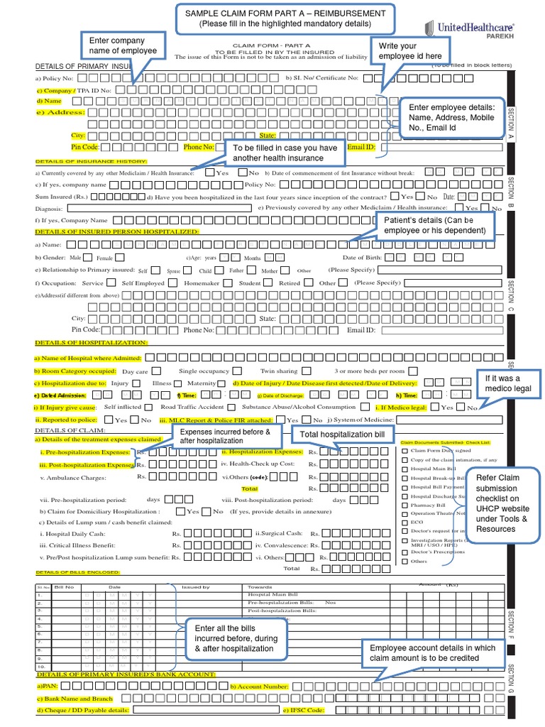 Sample Health Insurance Claim Form A | PDF | Insurance | Patient