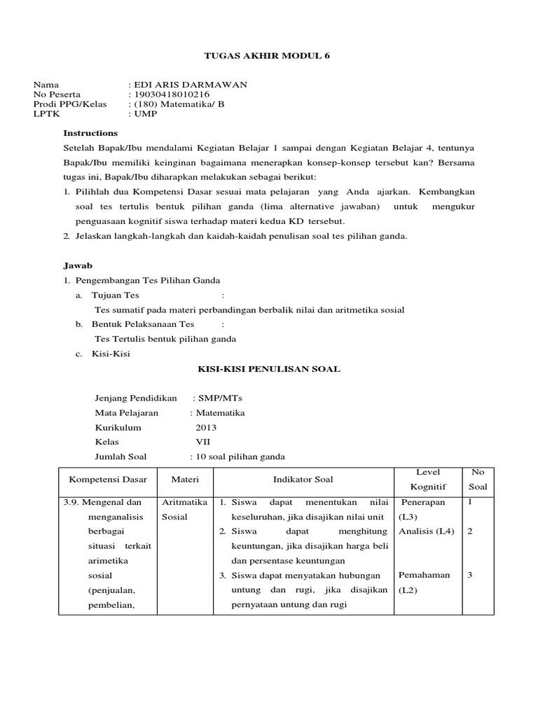 Contoh Kisi Kisi Soal Tugas M6 Bahasa Indonesia