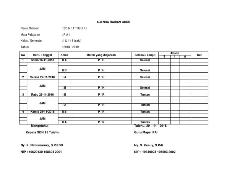 Agenda Harian Guru Mata Pelajaran Pai Cara Mengajarku