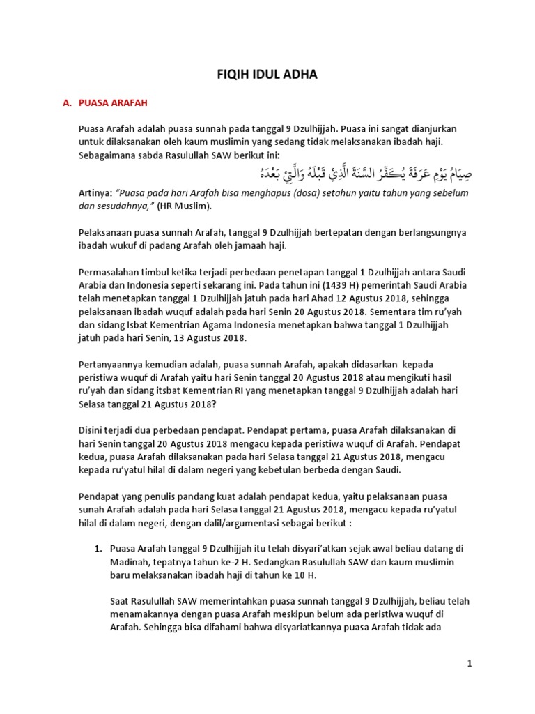 Fiqih Idul Adha A Puasa Arafah