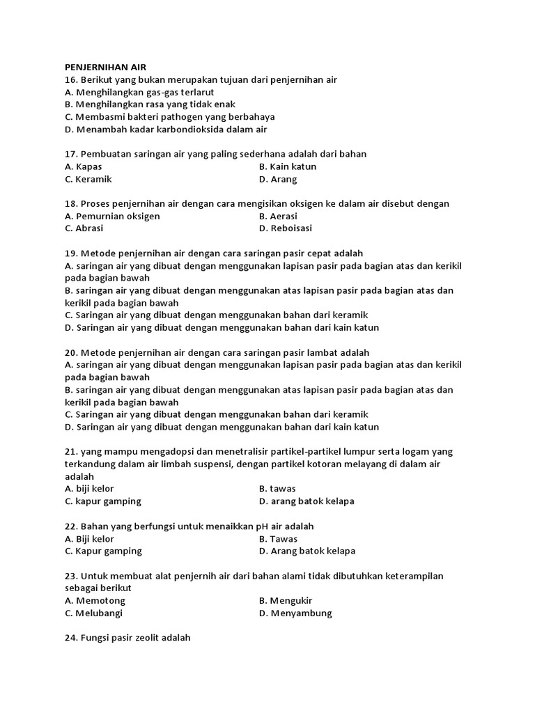 Berikut Ini Yang Bukan Tujuan Dari Penjernihan Air Adalah Data Dikdasmen
