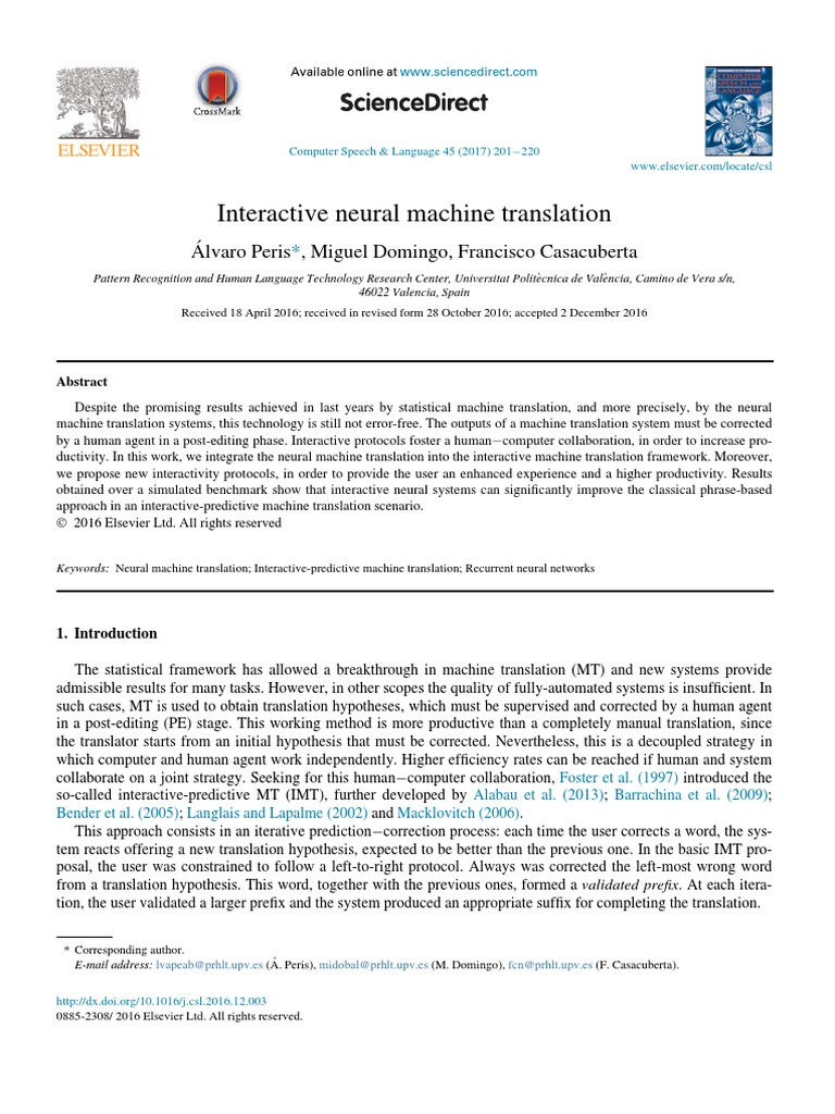 Interactive Neural Machine Translation | PDF | Artificial Neural ...
