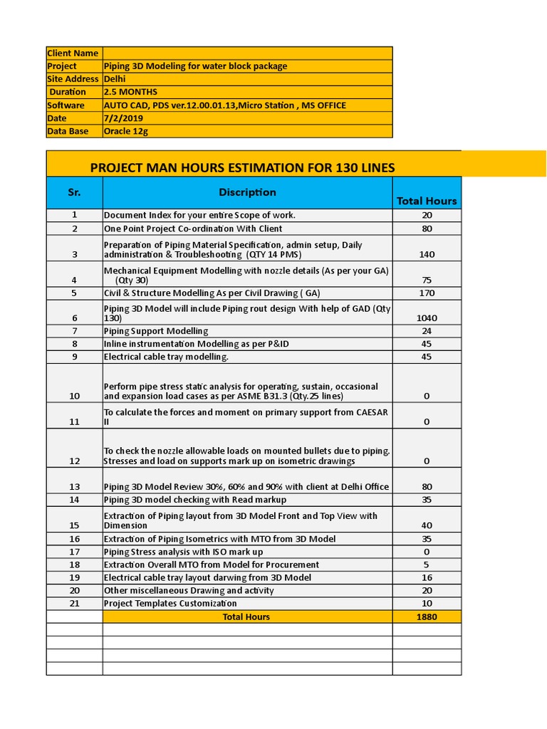 Man Hours Estimation for Piping 3D Model | PDF | Computing | Engineering