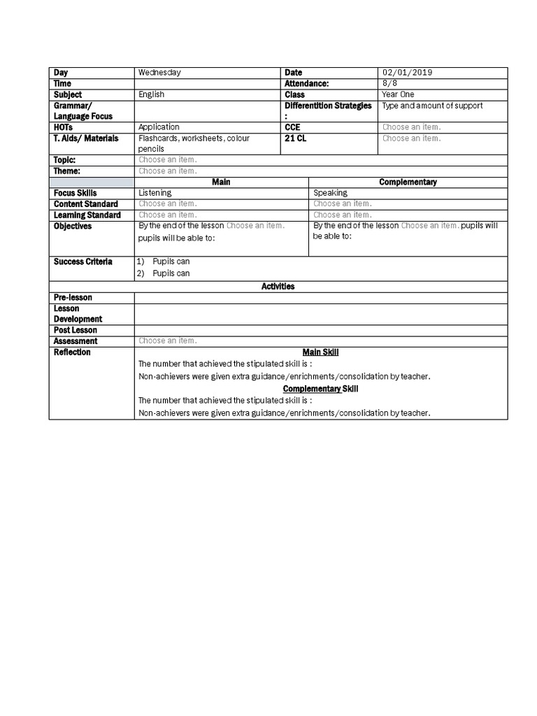 Year One English Lesson Plan | PDF