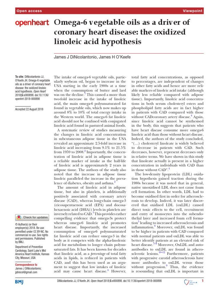 Omega6 Vegetable Oils As A Driver of Coronary Heart Disease The