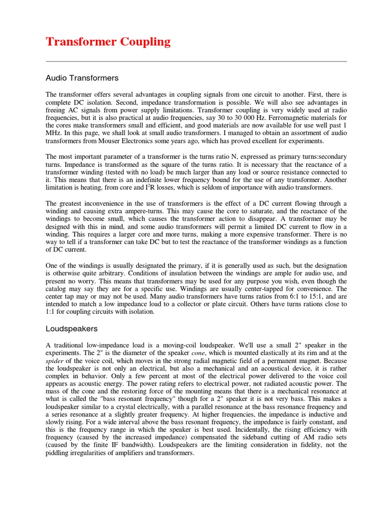 Transformer Coupling | PDF | Amplifier | Loudspeaker