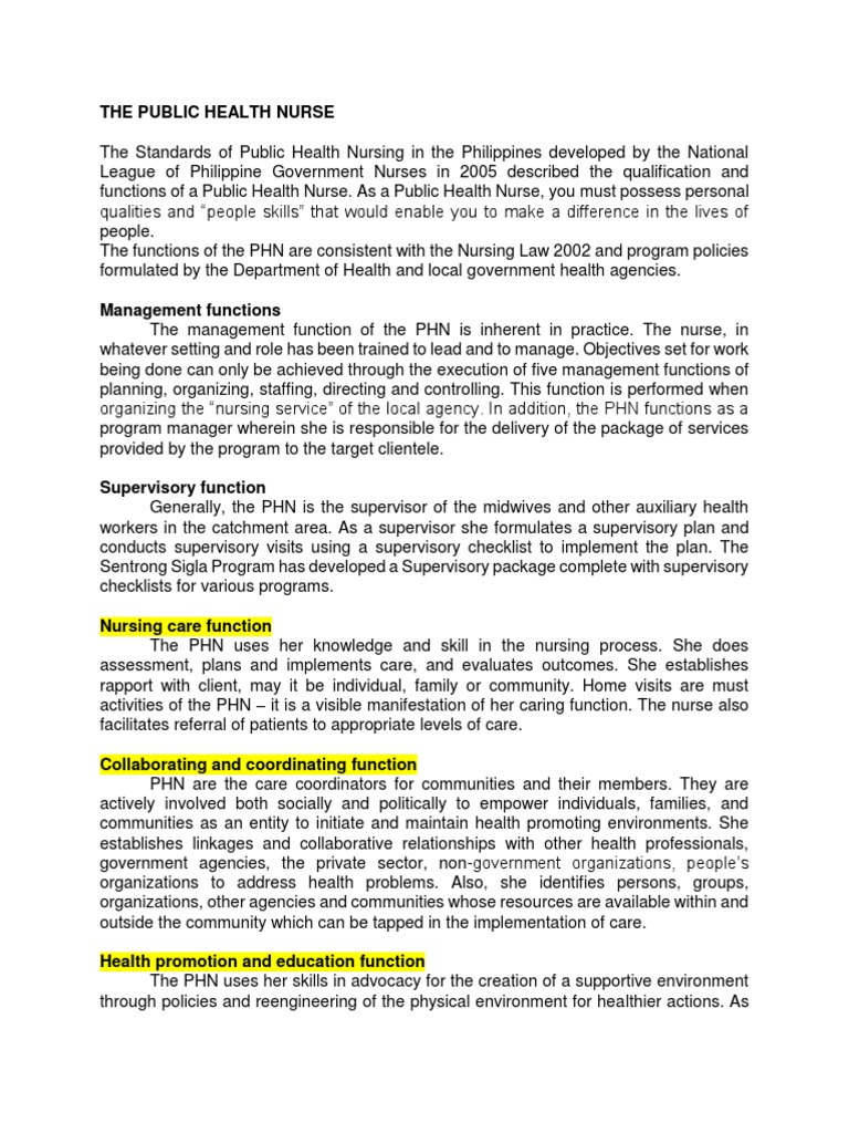 Standards of Public Health Nursing in the Philippines | PDF | Non ...