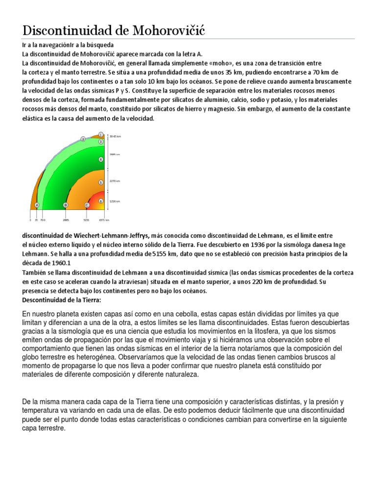 Discontinuidad de Mohorovičić PDF Manto (geología) Corteza (Geología)