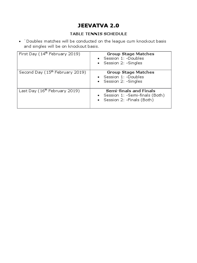 Table Tennis Schedule PDF