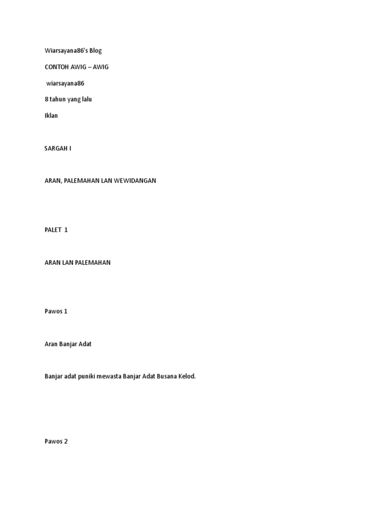 Contoh Awig-Awig Desa Adat Bali | PDF | Memasak, Makanan, & Anggur ...
