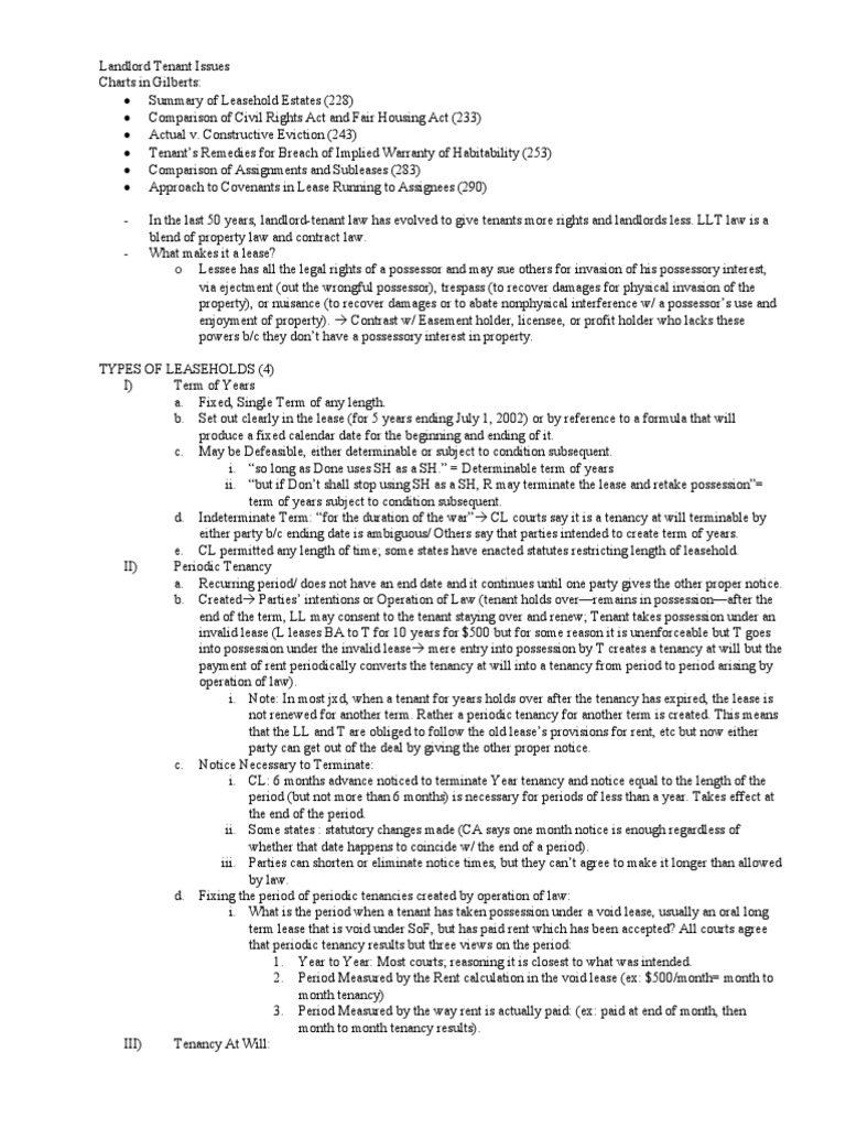 Landlord-Tenant Law Overview and Issues | PDF | Leasehold Estate | Lease