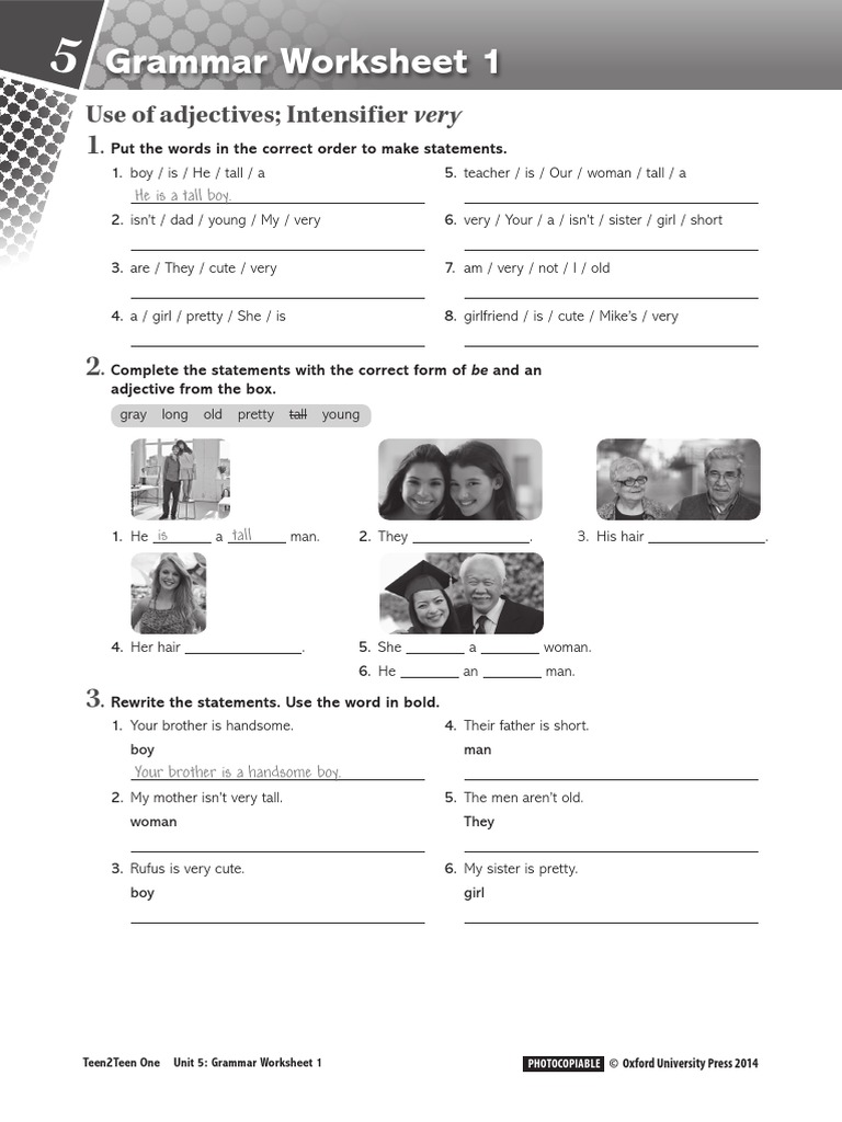 T2t One U5 Grammarworksheet 1 Use Of Adjectives Intensifier Very Pdf