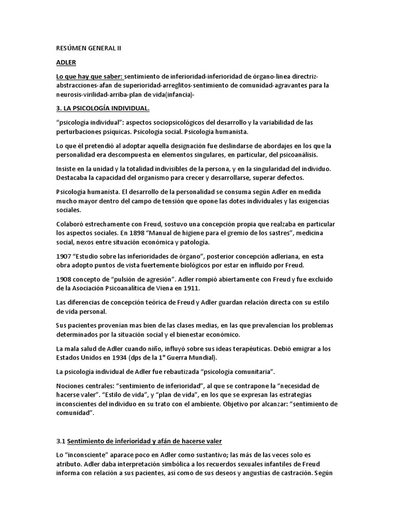 Resumen Adler Neurosis Psiquis (Psicología)