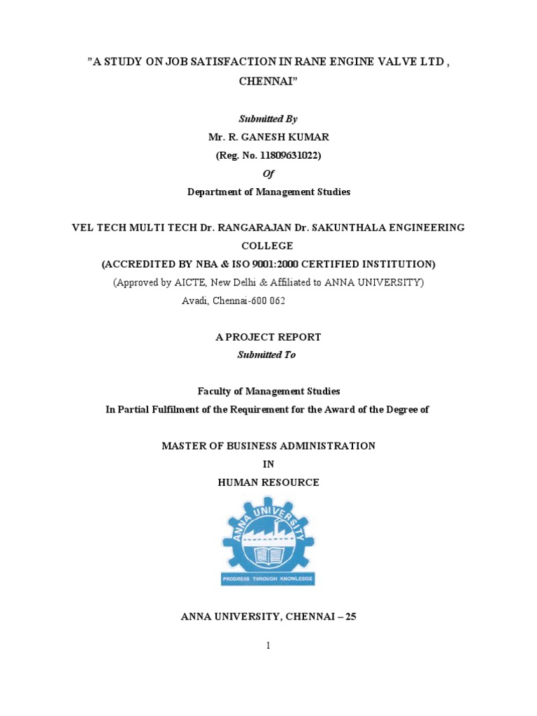 A Study On Job Satisfaction in Rane Engine Valve LTD PDF