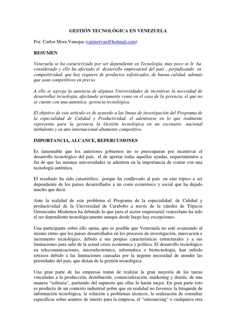 Gestión Tecnológica en Venezuela: Retos y Oportunidades | PDF ...
