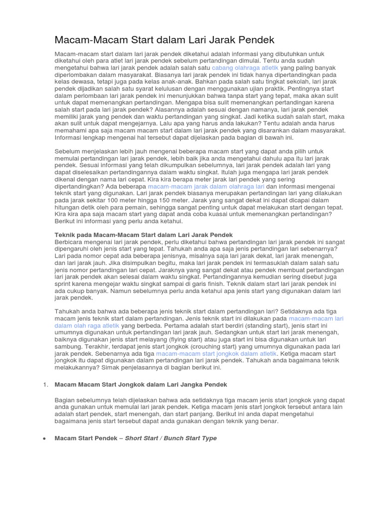 Teknik Start Lari Jarak Pendek