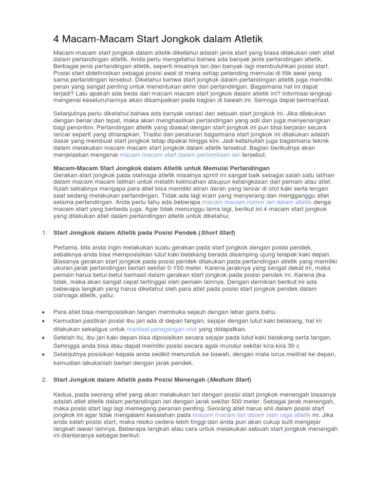 Types of Starting Positions in Track and Field Athletics PDF