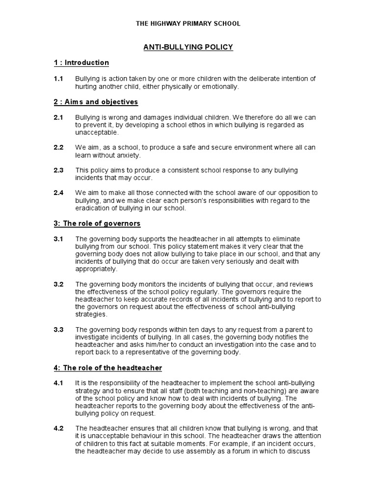 Anti Bully Policy 2012 | PDF | Bullying | Teachers