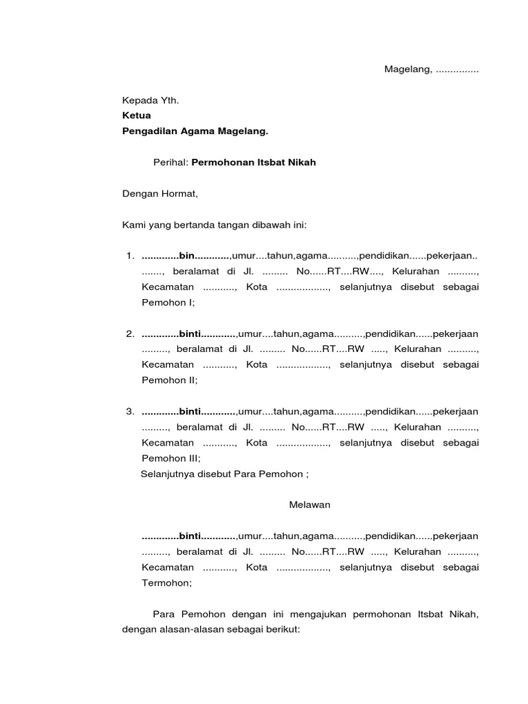 Contoh Permohonan Itsbat Nikah Contentius Pdf
