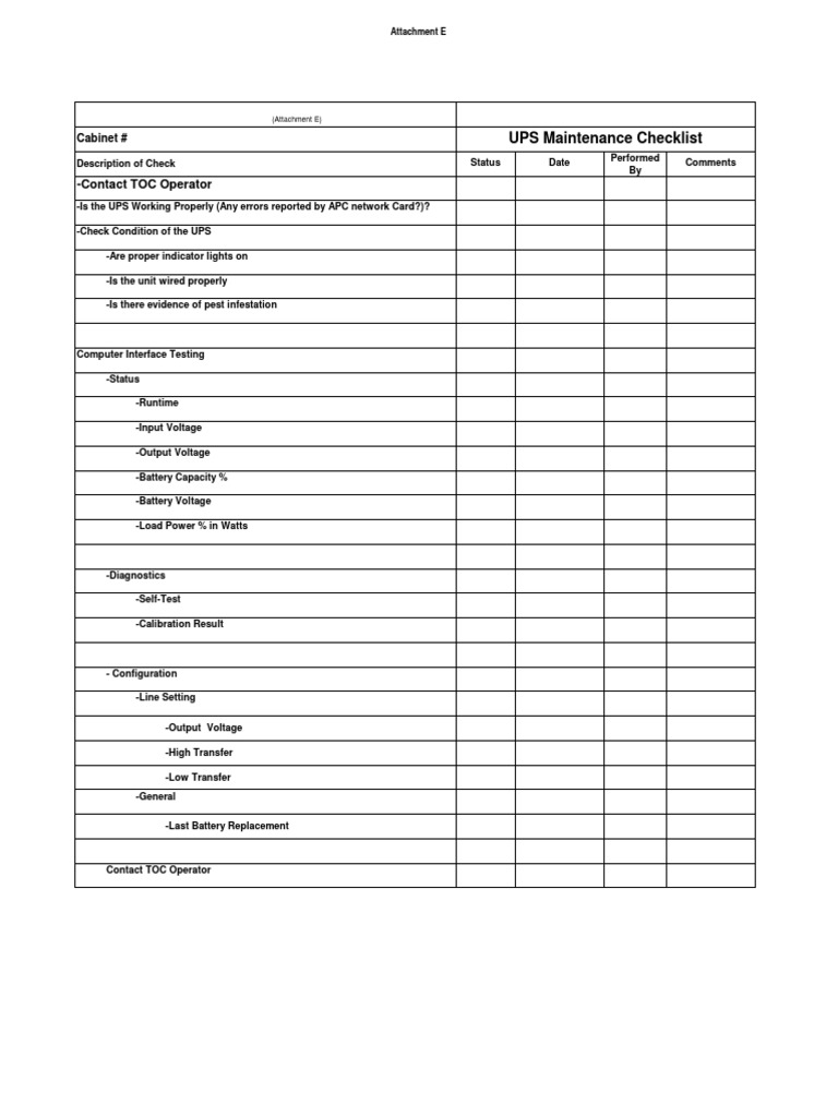 UPS Maintenance Checklist Guide | PDF | Technology & Engineering